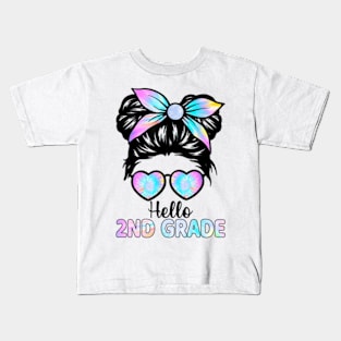 Hello 2nd Grade Messy Hair Bun Girl Back To School First Day Kids T-Shirt